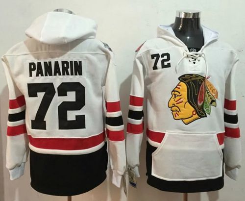 Blackhawks #72 Artemi Panarin White Name & Number Pullover NHL Hoodie - Click Image to Close